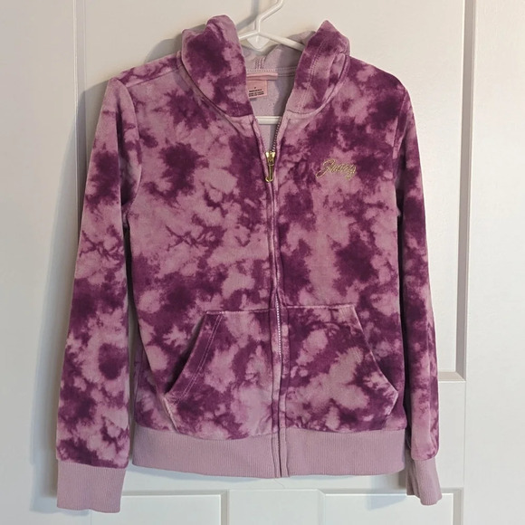 Juicy Couture Kids Magenta Tie Dye Velour Zip up Sweatshirt sz 7 - Picture 1 of 5